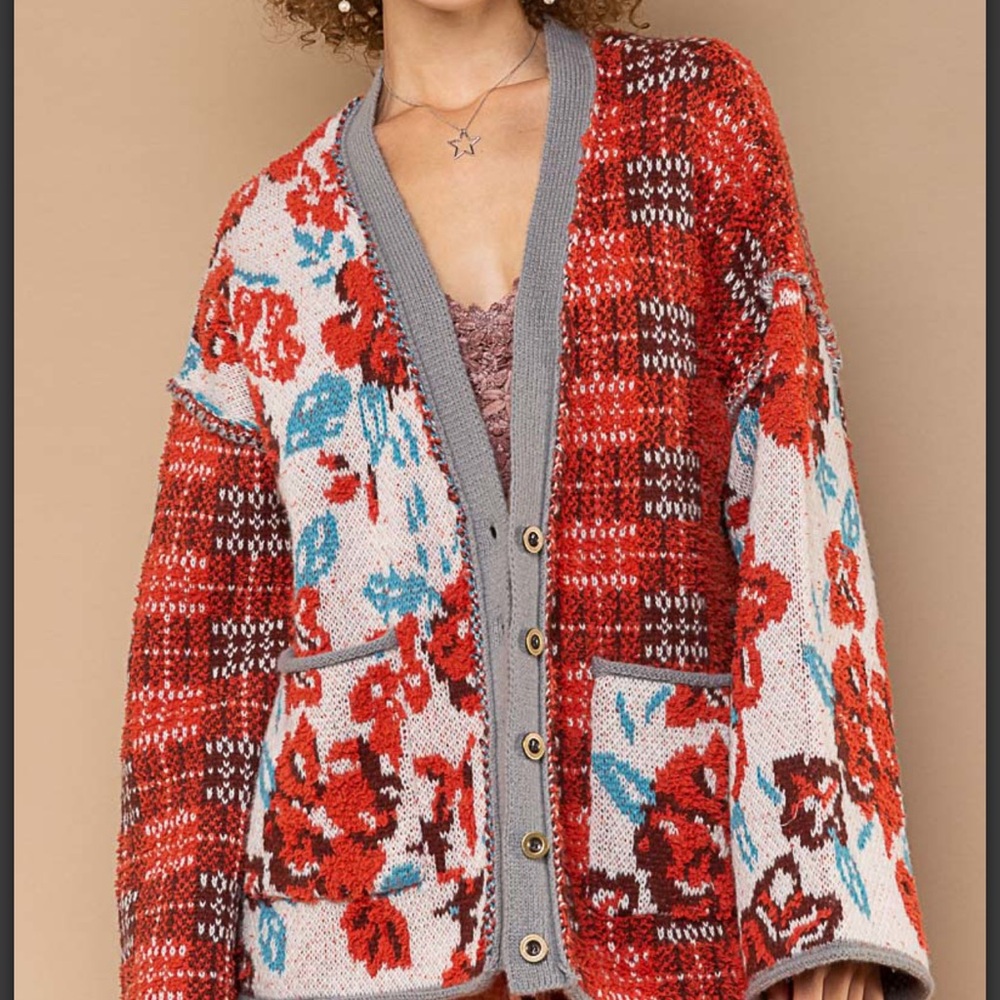 BP20❤️🧡Re-ordered! POL powerful cinnamon+cream floral cardi perfect4 day2date! - Picture 9 of 13